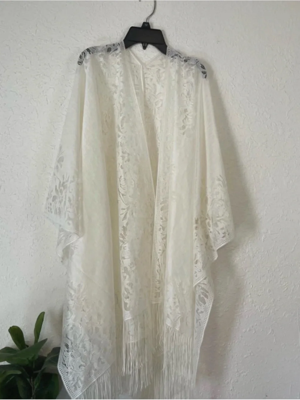 Ivory Lace Fringe Kimono Cover-Up